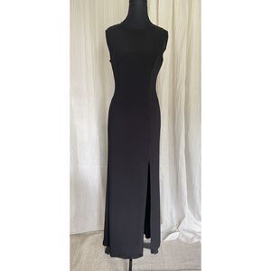 B. Darlin Black Formal Maxi Dress Beaded Pearl Back Detail Sleek Evening Gown